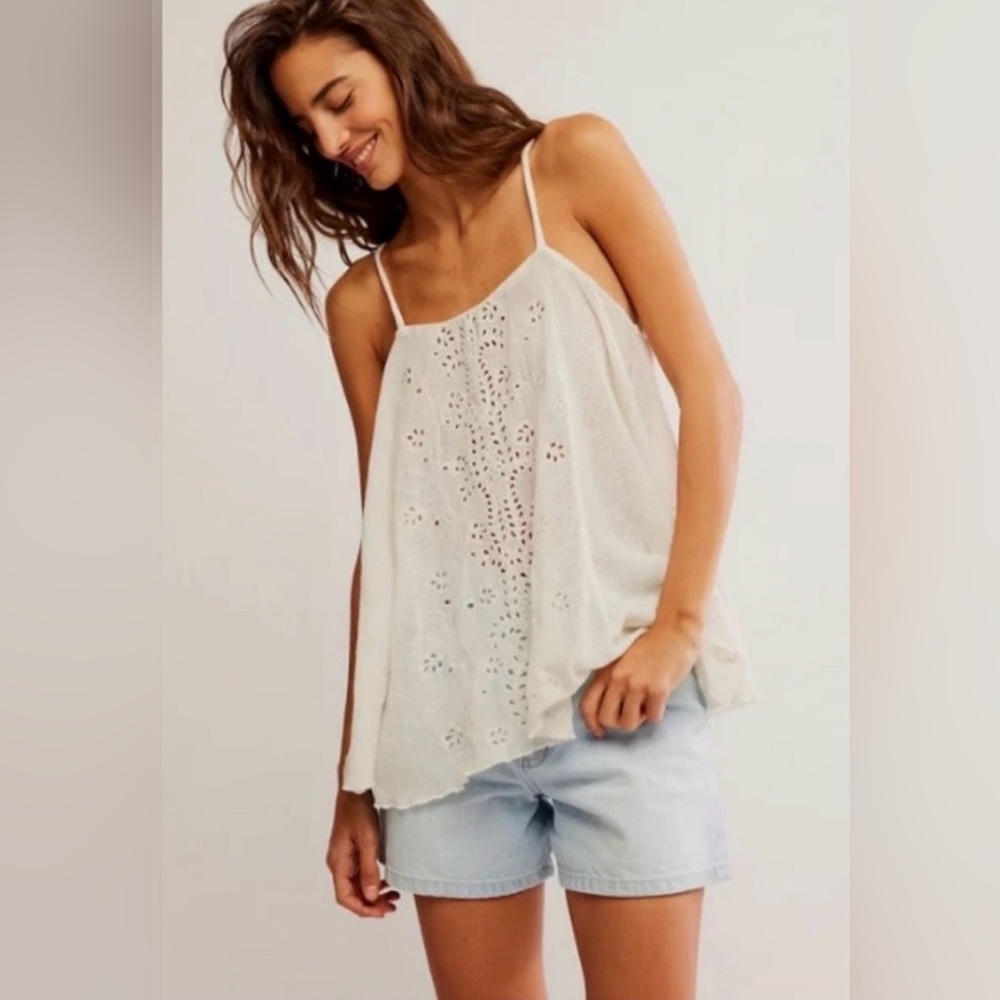 Free People Ivory Eyelet Spaghetti Strap Camisole